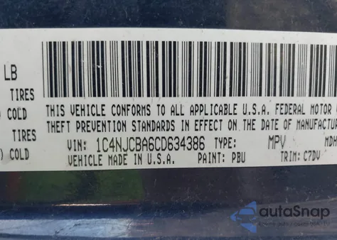 2012 Jeep Compass Sport z USA, uszkodzony, nr VIN 1C4NJCBA6CD634386